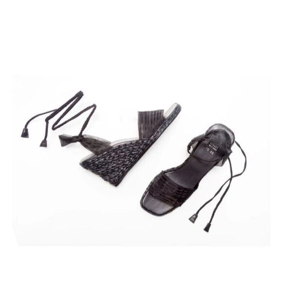 Stuart Weitzman Vintage Black Espadrilles Black Heel Wedges Women’s Size 10 - Picture 2 of 10